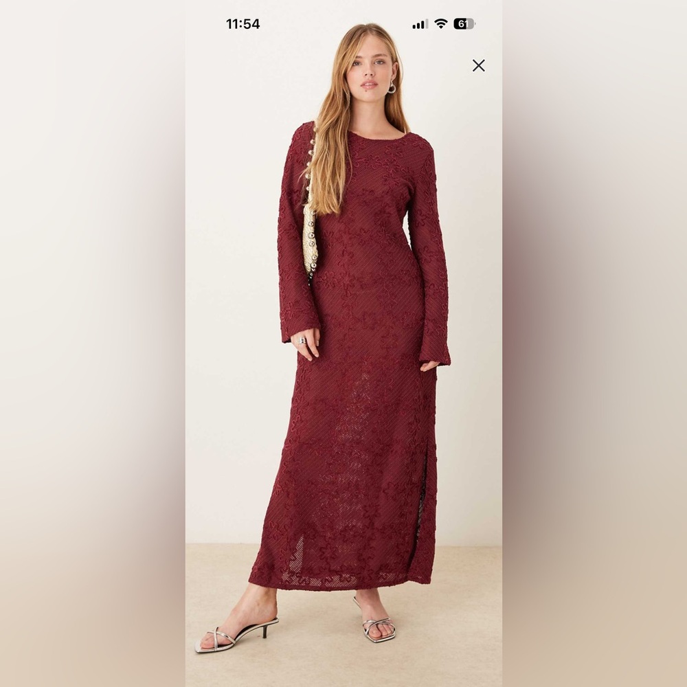 Chic Long Sleeve Burgundy Lace Dress